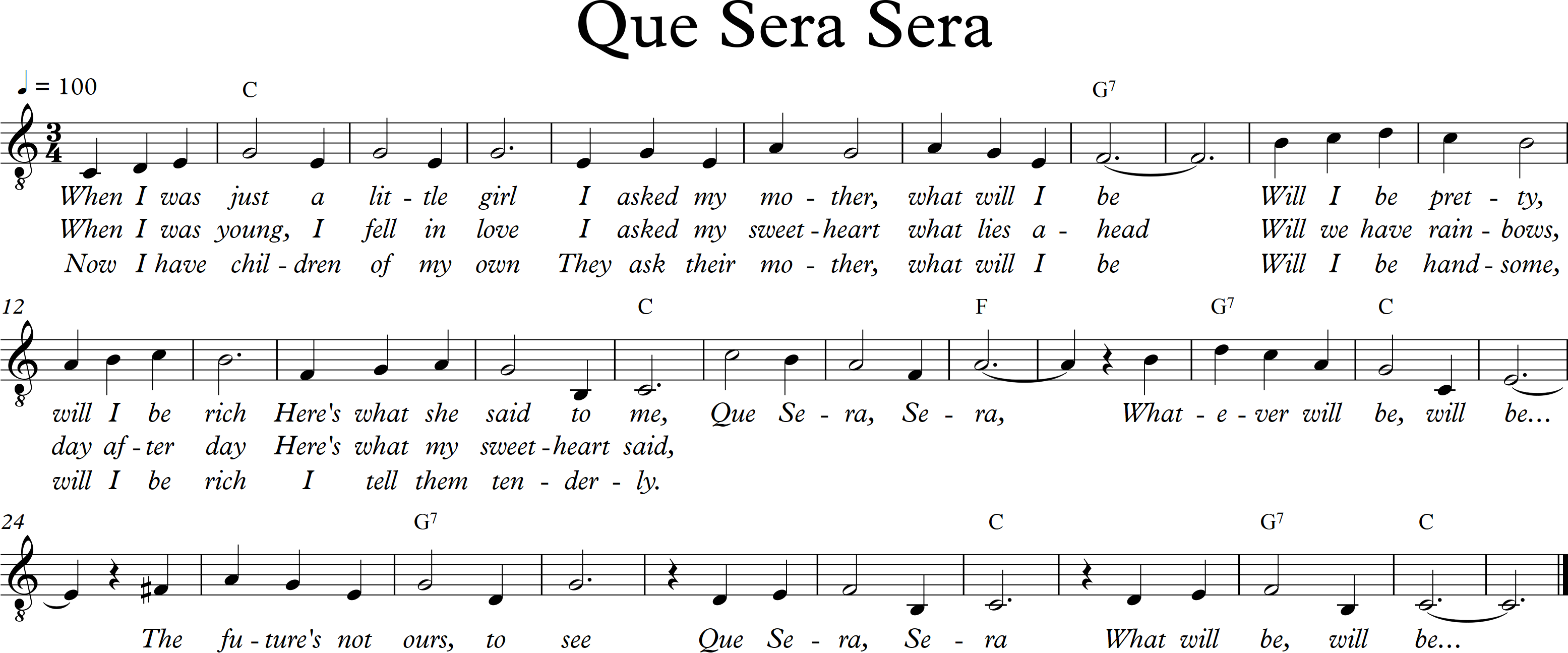 Chord: Que Sera Sera - tab, song lyric, sheet, guitar, ukulele | chords.vip