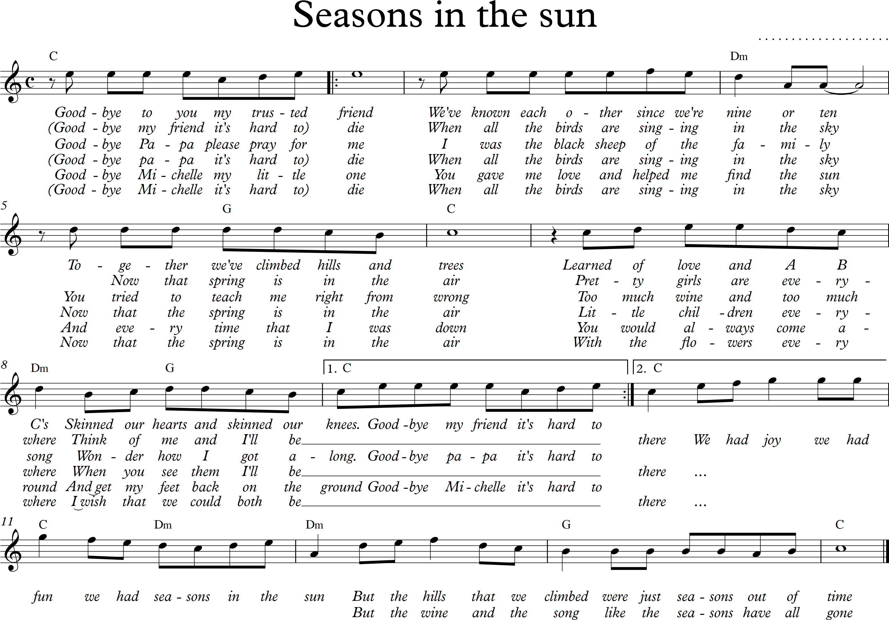Seasons in the sun - C