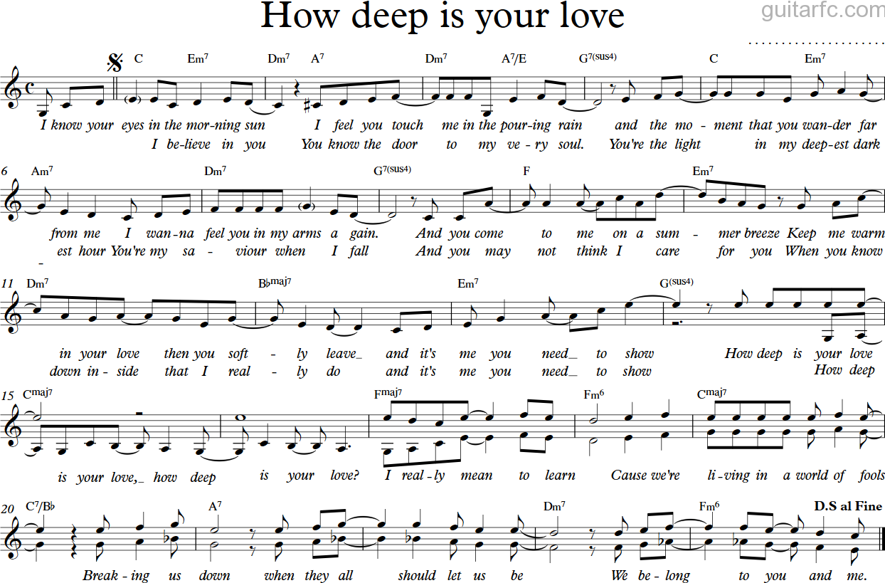 How Deep Is Your Love fingerstyle guitar tab - pdf guitar ...
